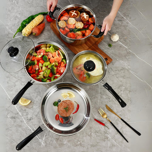 Chandler Stainless Steel Cookware Set,13-piece Pots and Pans with Tempered Glass